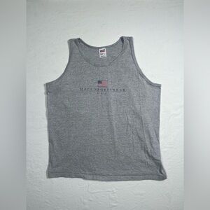 Anvil Gray Tank Top with USA Flag and 'Maui Sportswear' Text